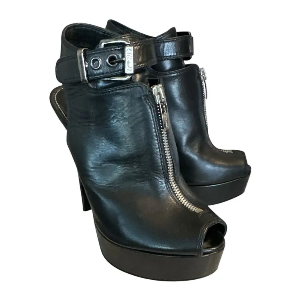Sergio Rossi Front Zip LEATHER PLATFORM HEELS SZ 6.5 (36.5)